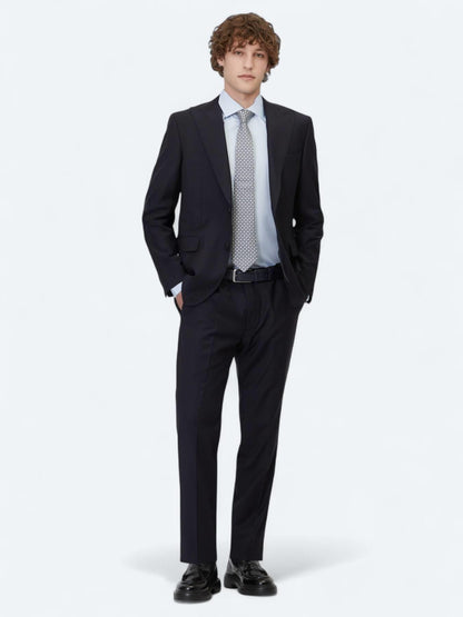Lacivert Düz Modern Fit Yün Karışımlı Takım Elbise
