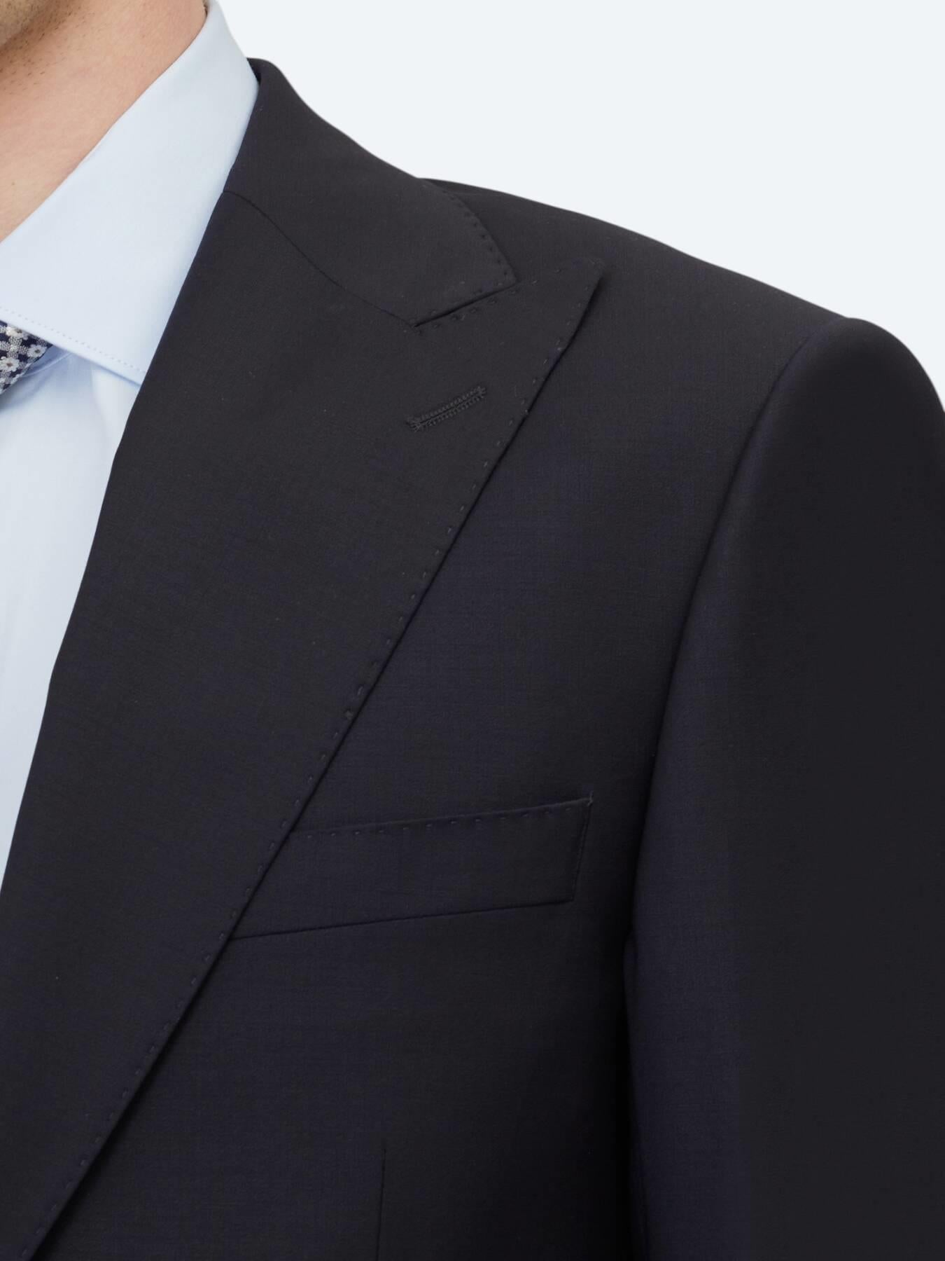 Lacivert Düz Modern Fit Yün Karışımlı Takım Elbise