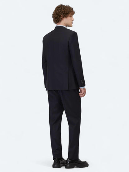 Lacivert Düz Modern Fit Yün Karışımlı Takım Elbise