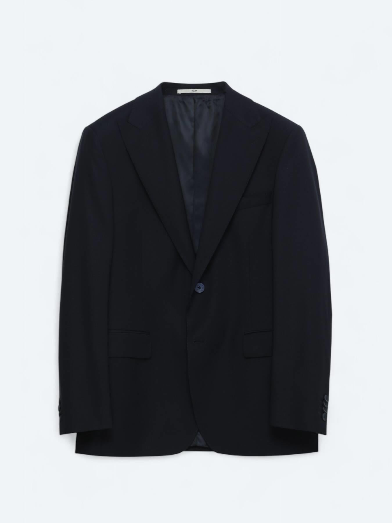 Lacivert Düz Modern Fit Yün Karışımlı Takım Elbise