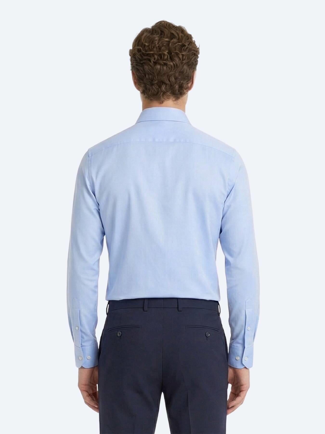 Mavi Düz Slim Fit Uzun Dokuma Klasik Pamuk Karışımlı Gömlek