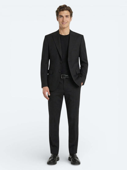 Siyah Düz Modern Fit Yün Karışımlı Takım Elbise