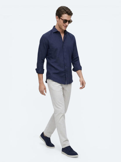 Lacivert Düz Regular Fit Uzun Dokuma Casual Pamuk Karışımlı Gömlek