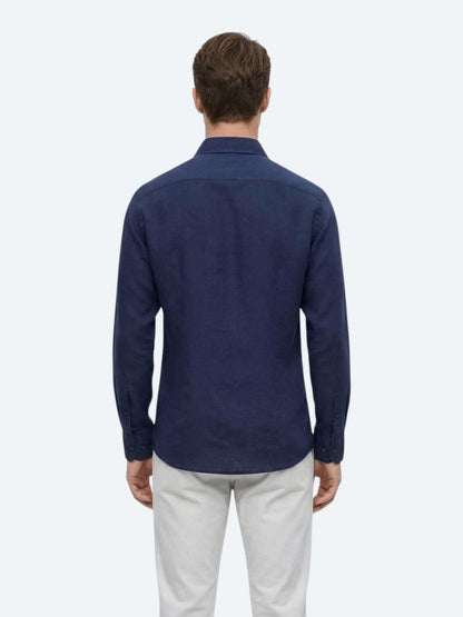 Lacivert Düz Regular Fit Uzun Dokuma Casual Pamuk Karışımlı Gömlek