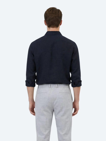 Siyah Düz Regular Fit Uzun Dokuma Casual Pamuk Karışımlı Gömlek