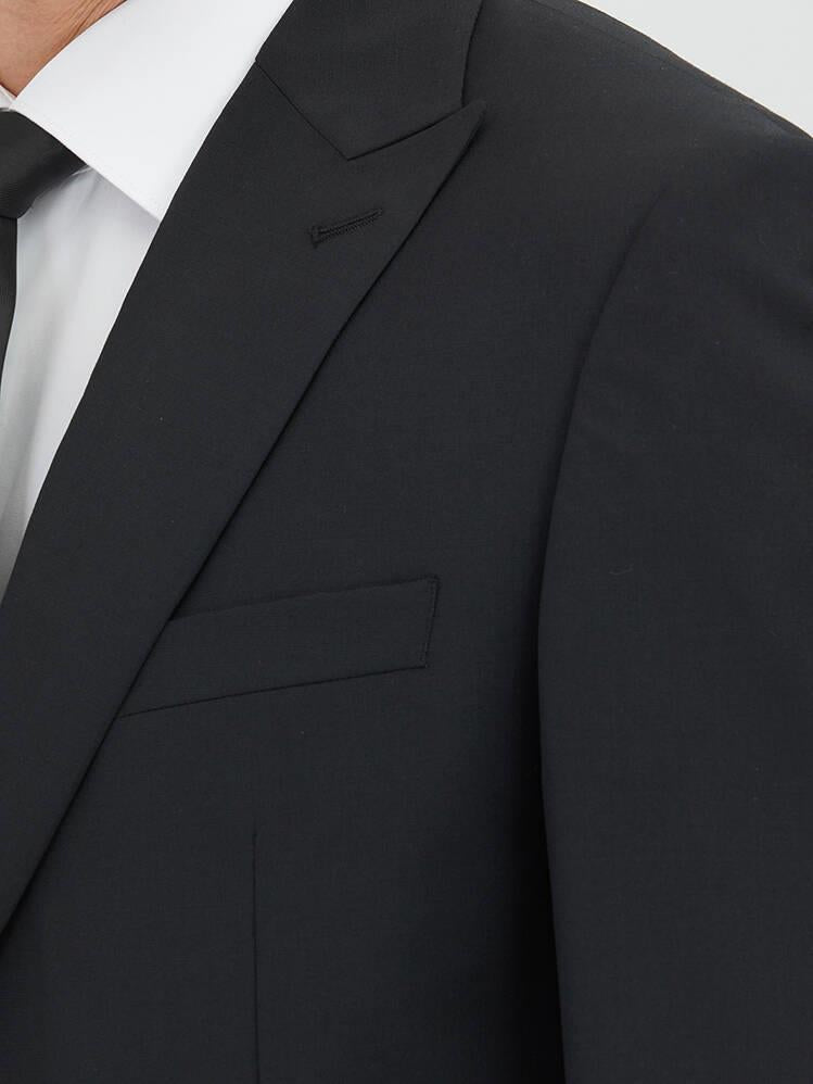 Siyah Düz Modern Fit Yün Karışımlı Takım Elbise