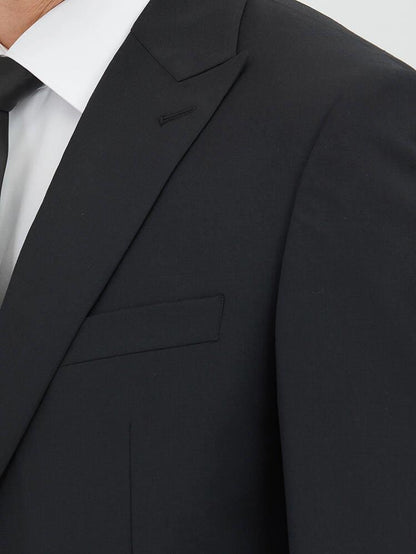 Siyah Düz Modern Fit Yün Karışımlı Takım Elbise