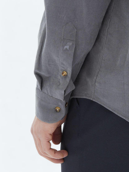 Gri Fitilli Regular Fit Uzun Dokuma Kadife Casual %100 Pamuk Gömlek