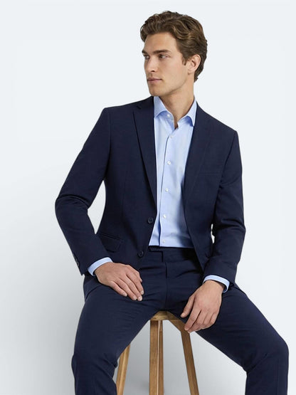 Lacivert Düz Slim Fit Yün Karışımlı Takım Elbise