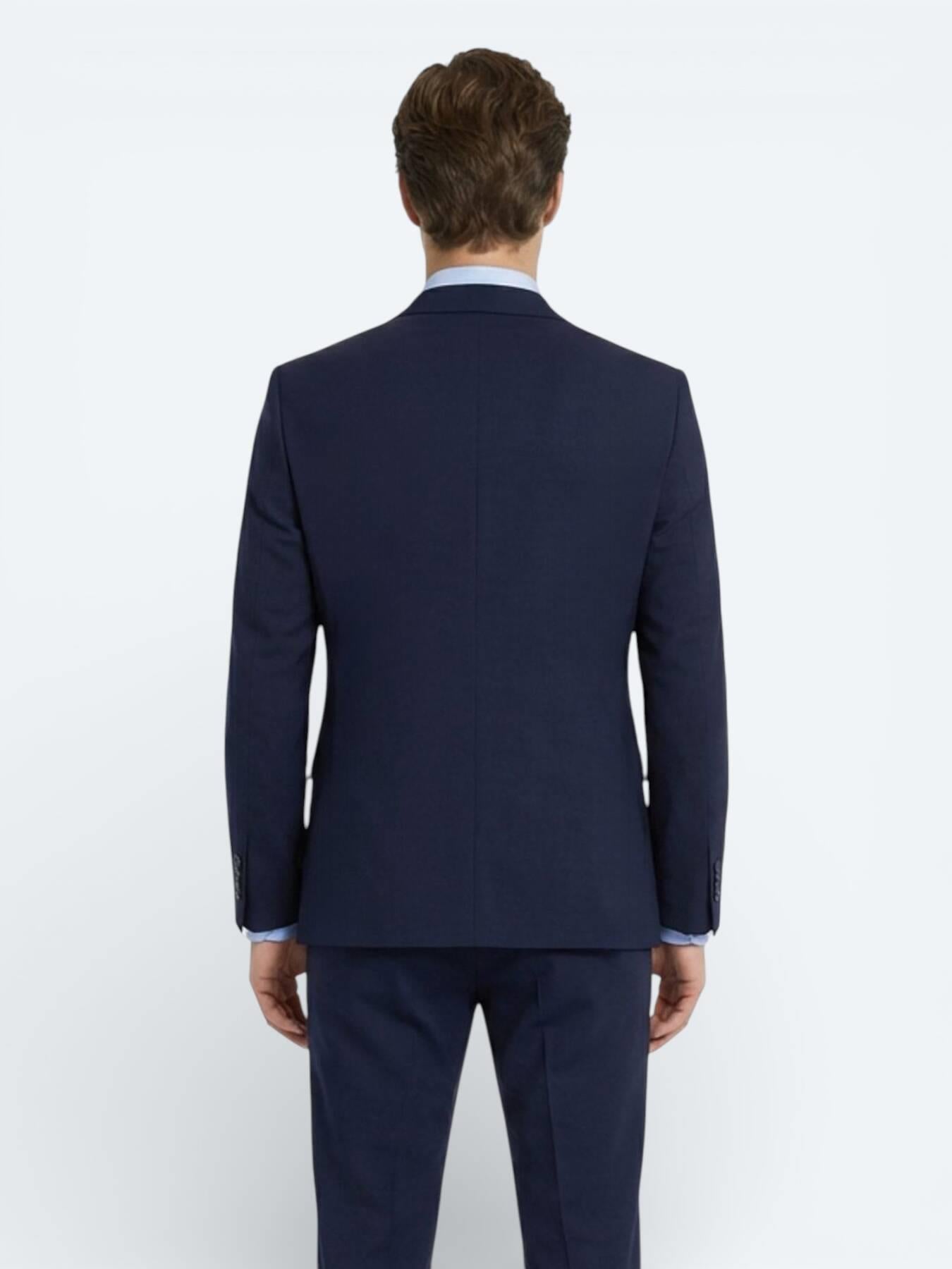 Lacivert Düz Slim Fit Yün Karışımlı Takım Elbise