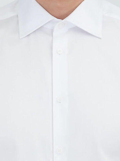 Beyaz Düz Slim Fit Uzun Dokuma Klasik %100 Pamuk Gömlek
