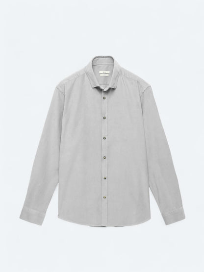 Lila Fitilli Regular Fit Uzun Dokuma Kadife Casual %100 Pamuk Gömlek