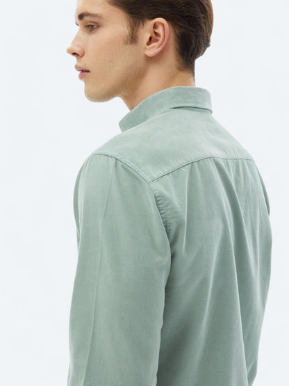 Mint Fitilli Regular Fit Uzun Dokuma Kadife Casual %100 Pamuk Gömlek