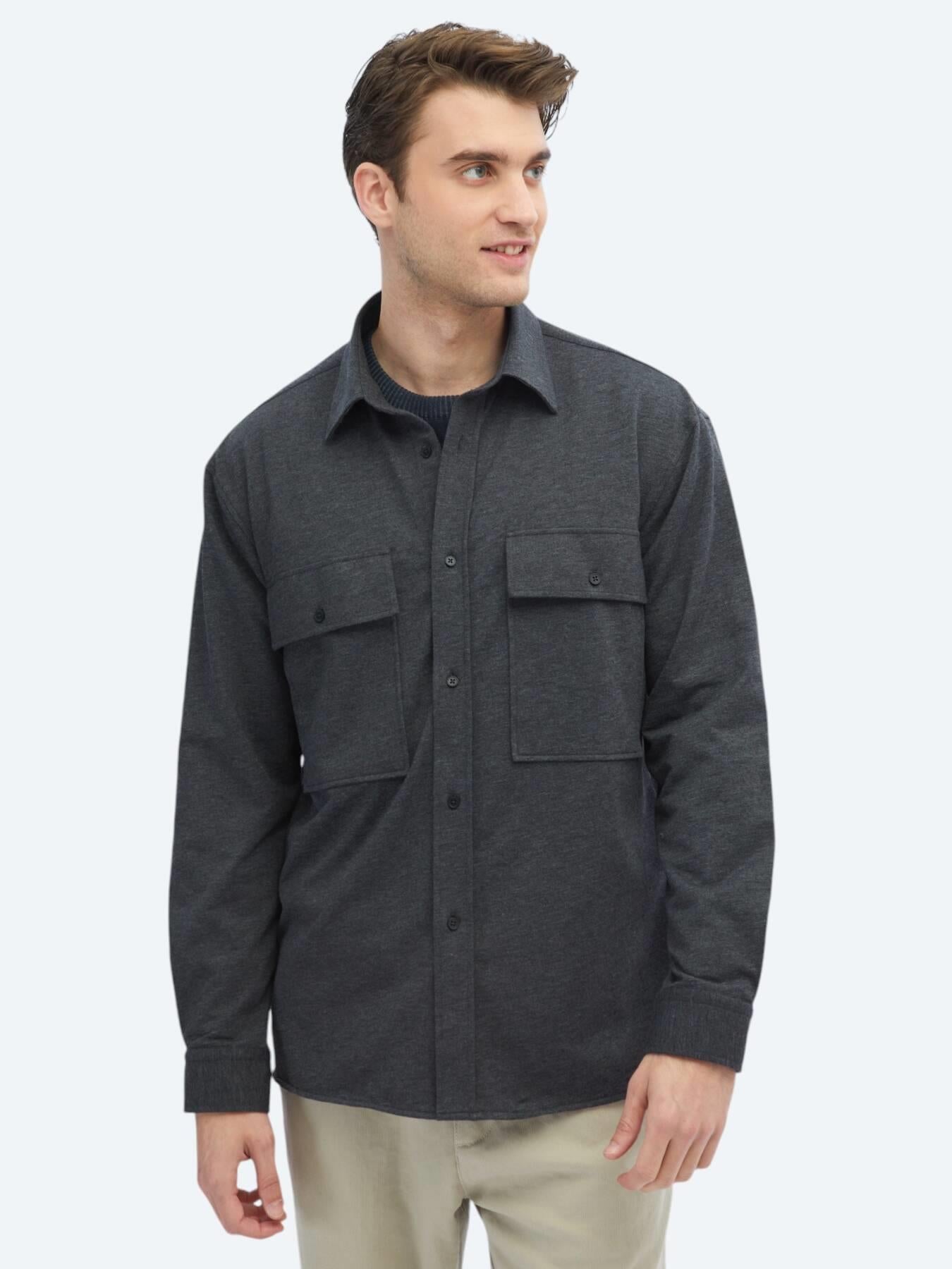 Antrasit Düz Oversize Fit Uzun Casual Pamuk Karışımlı Gömlek