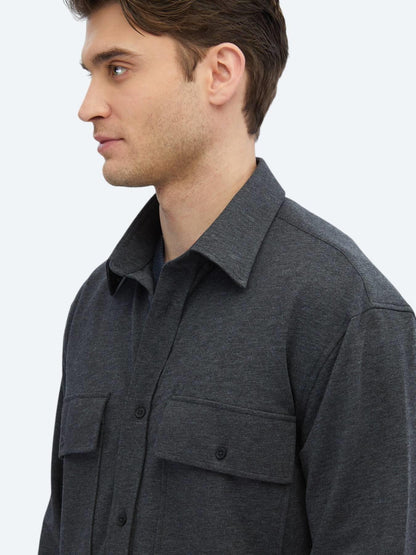 Antrasit Düz Oversize Fit Uzun Casual Pamuk Karışımlı Gömlek