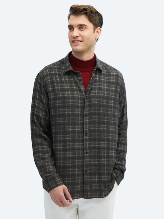 Antrasit Kareli Regular Fit Uzun Dokuma Casual Gömlek