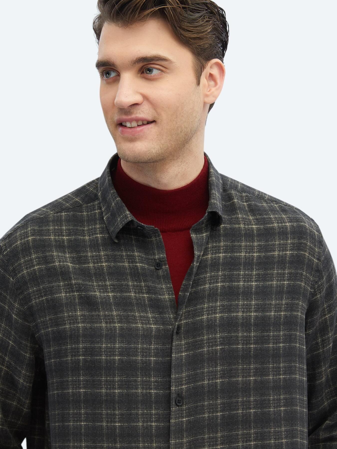 Antrasit Kareli Regular Fit Uzun Dokuma Casual Gömlek