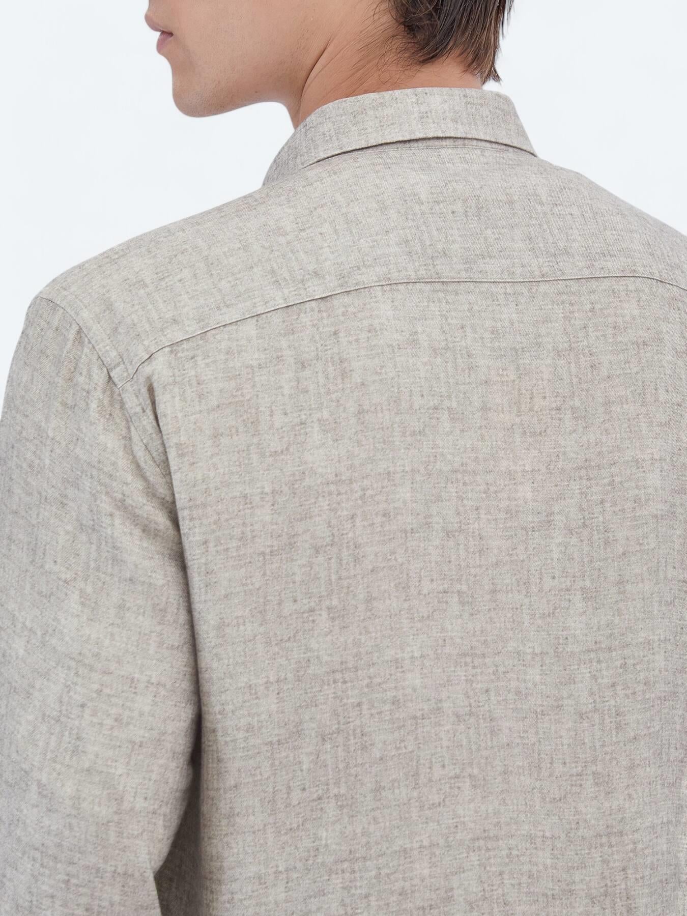 Bej Baskılı Regular Fit Uzun Dokuma Casual Gömlek