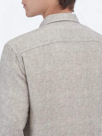 Bej Baskılı Regular Fit Uzun Dokuma Casual Gömlek