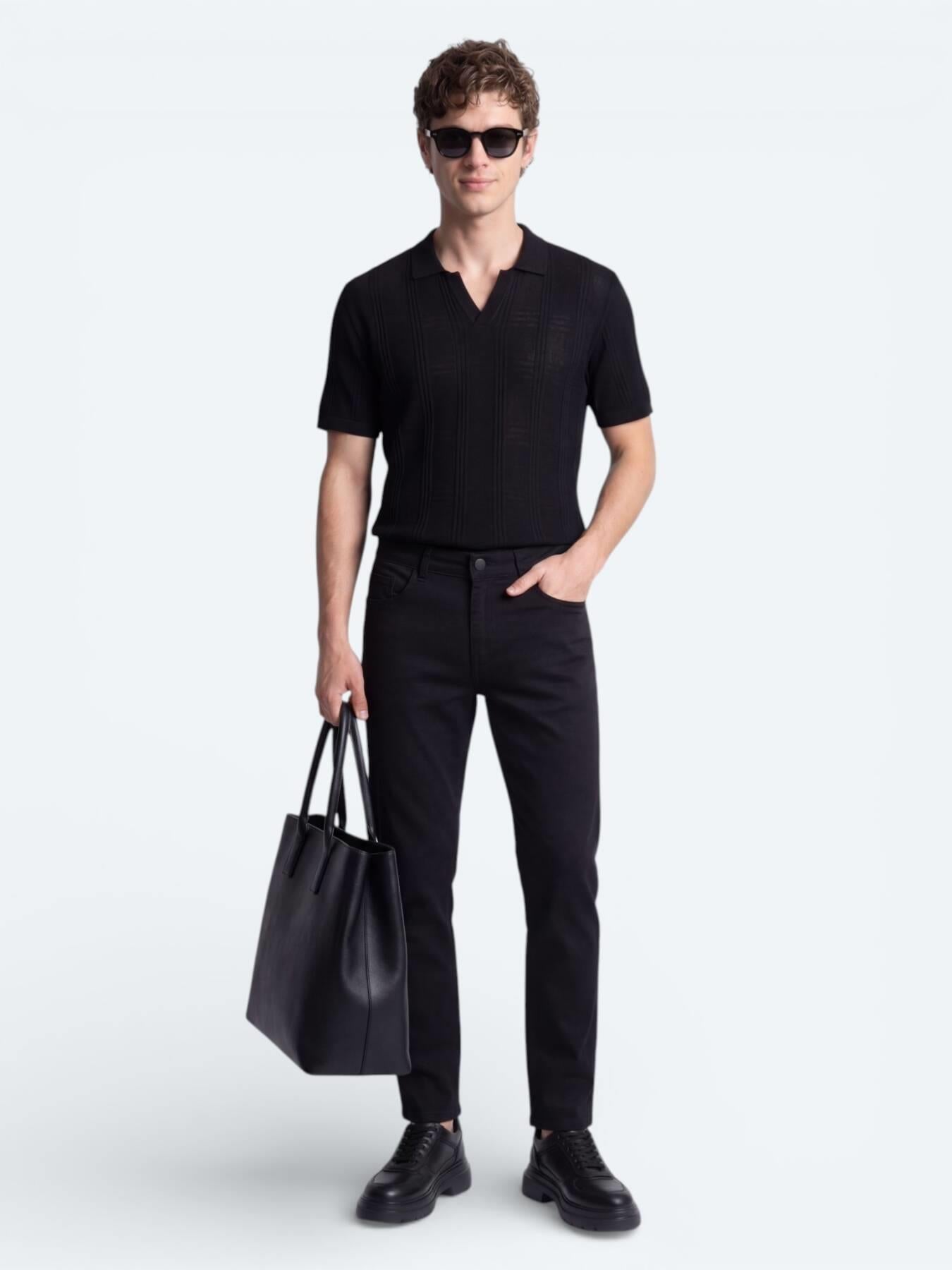 Siyah Slim Fit Denim Pamuk Karışımlı Pantolon