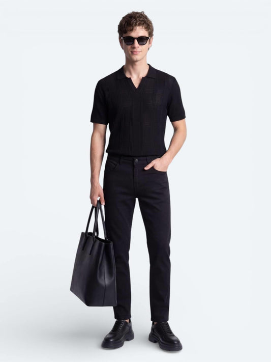 Siyah Slim Fit Denim Pamuk Karışımlı Pantolon