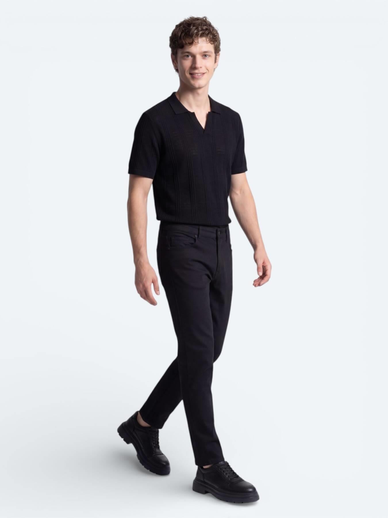 Siyah Slim Fit Denim Pamuk Karışımlı Pantolon