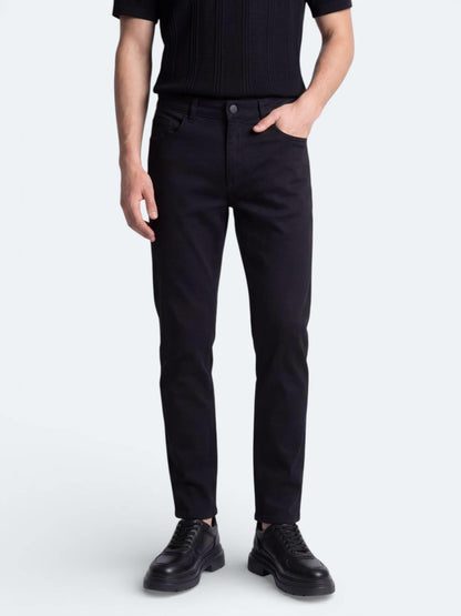Siyah Slim Fit Denim Pamuk Karışımlı Pantolon