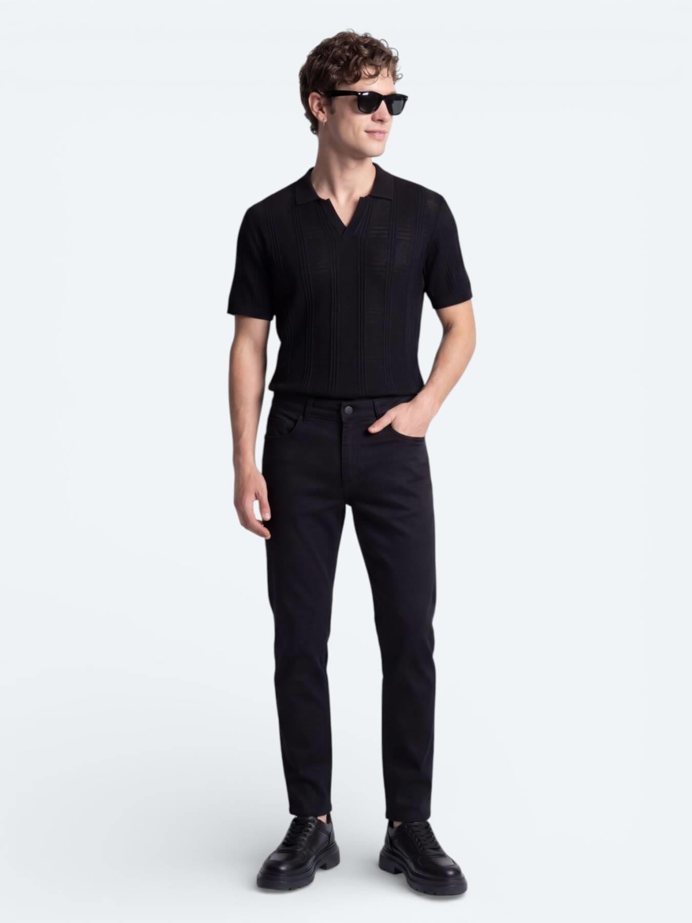 Siyah Slim Fit Denim Pamuk Karışımlı Pantolon