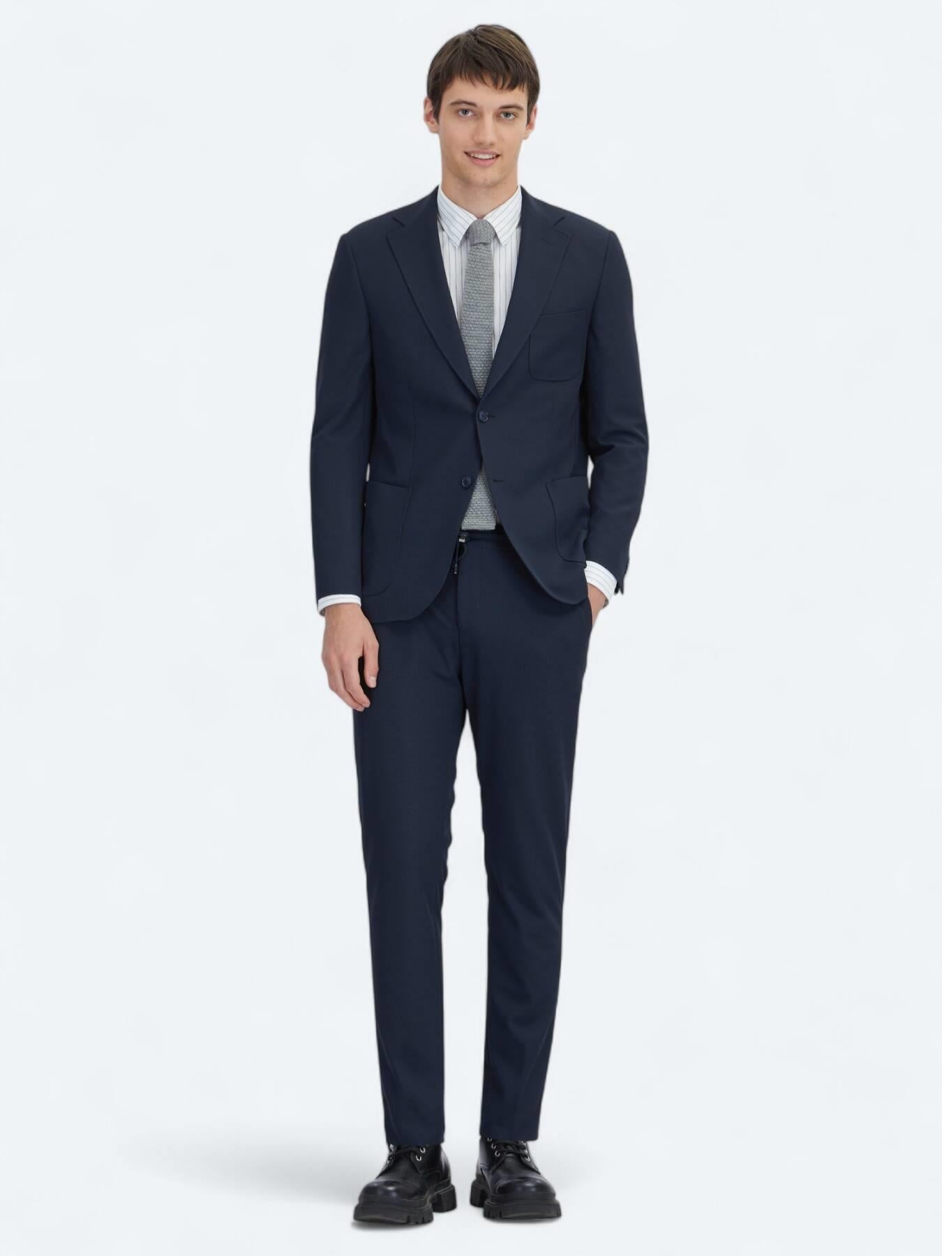 Lacivert Düz Modern Fit Örme Takım Elbise