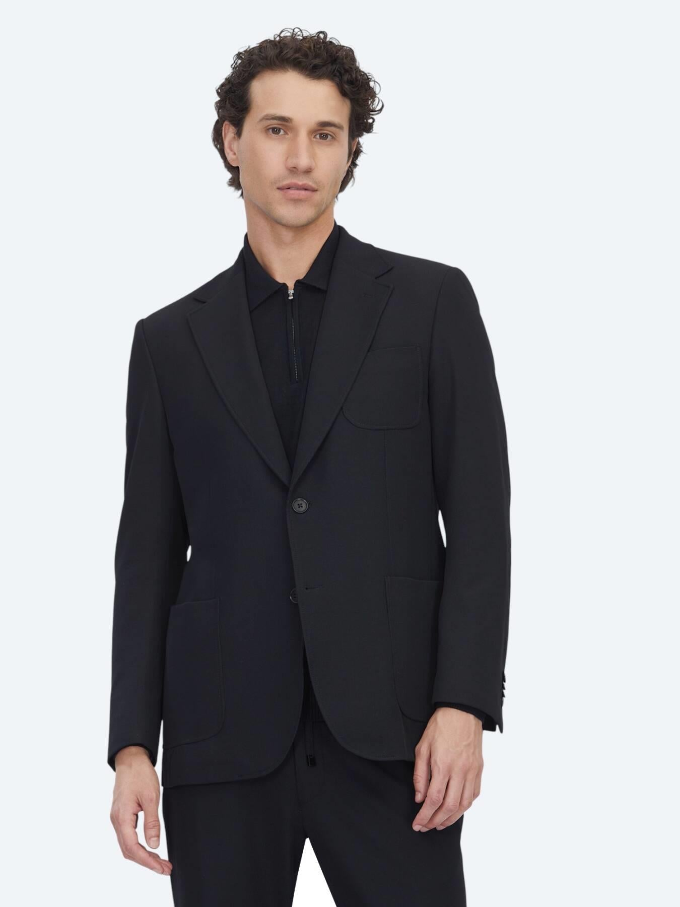 Siyah Düz Modern Fit Örme Takım Elbise