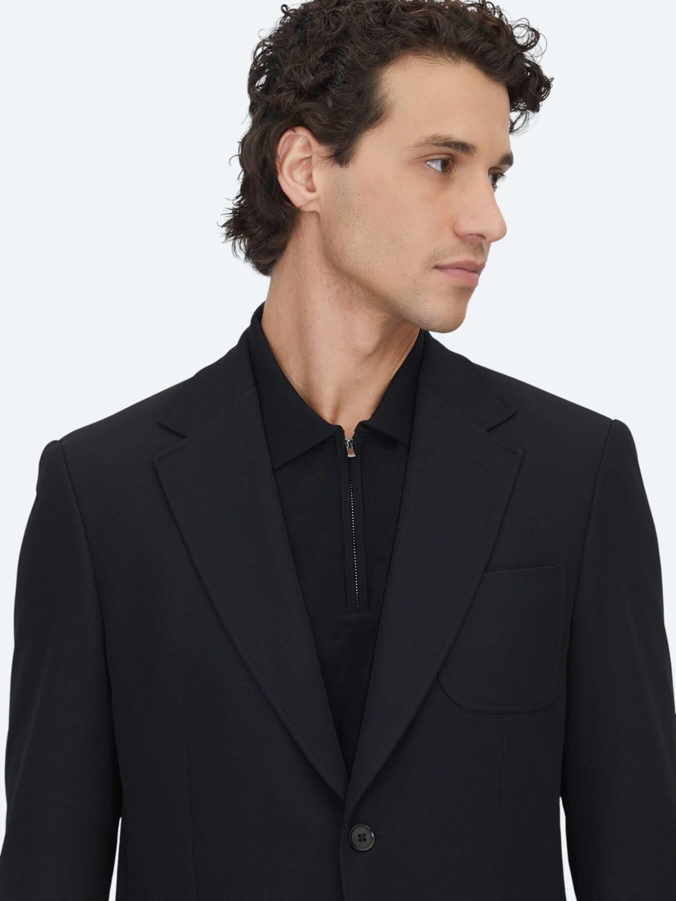 Siyah Düz Modern Fit Örme Takım Elbise