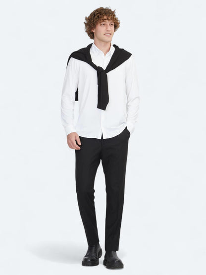 Beyaz Regular Fit Uzun Casual Gömlek