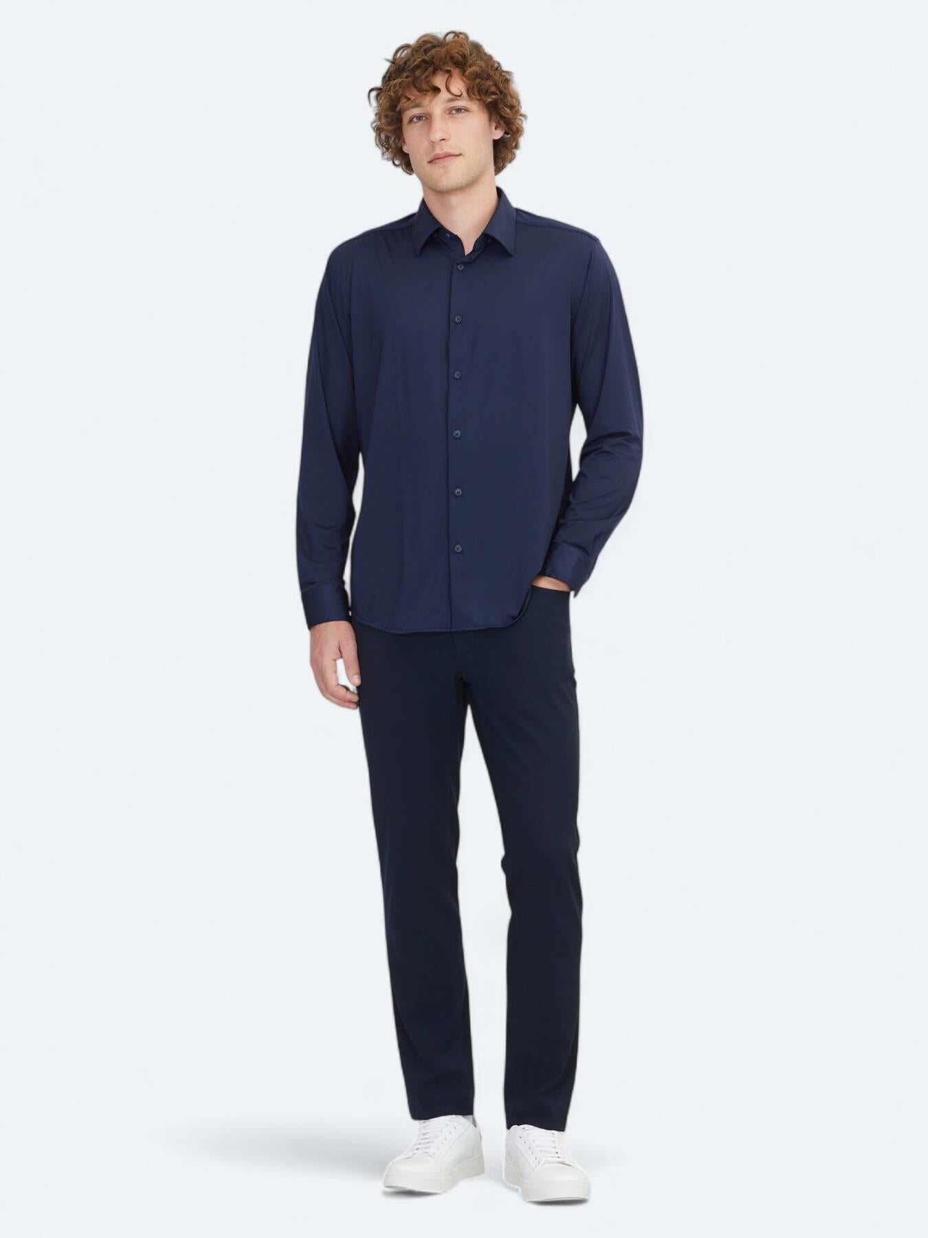 Lacivert Regular Fit Uzun Casual Gömlek