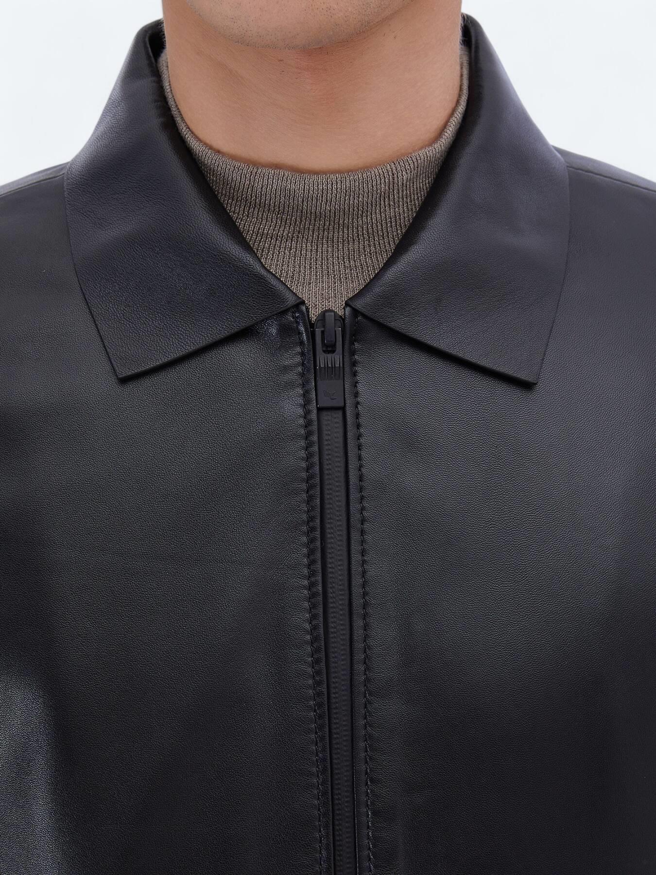 Siyah Regular Fit Bebe Yaka Smart Casual Koyun Derisi Deri Mont
