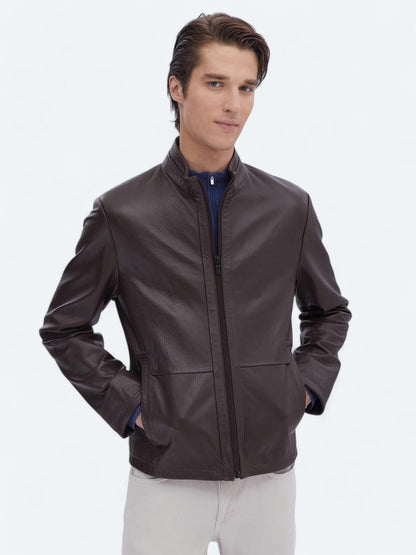 Fındık Regular Fit Dik Yaka Smart Casual Koyun Derisi Deri Mont