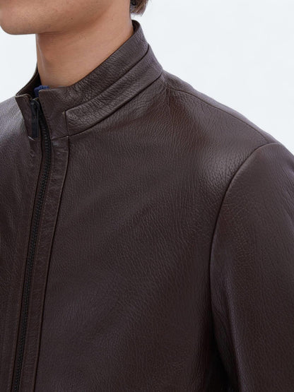 Fındık Regular Fit Dik Yaka Smart Casual Koyun Derisi Deri Mont