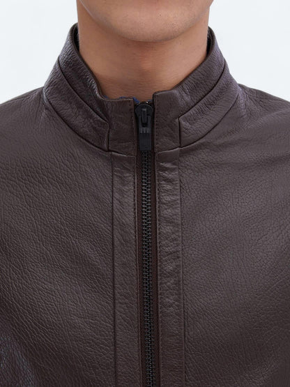 Fındık Regular Fit Dik Yaka Smart Casual Koyun Derisi Deri Mont