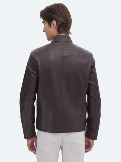 Fındık Regular Fit Dik Yaka Smart Casual Koyun Derisi Deri Mont
