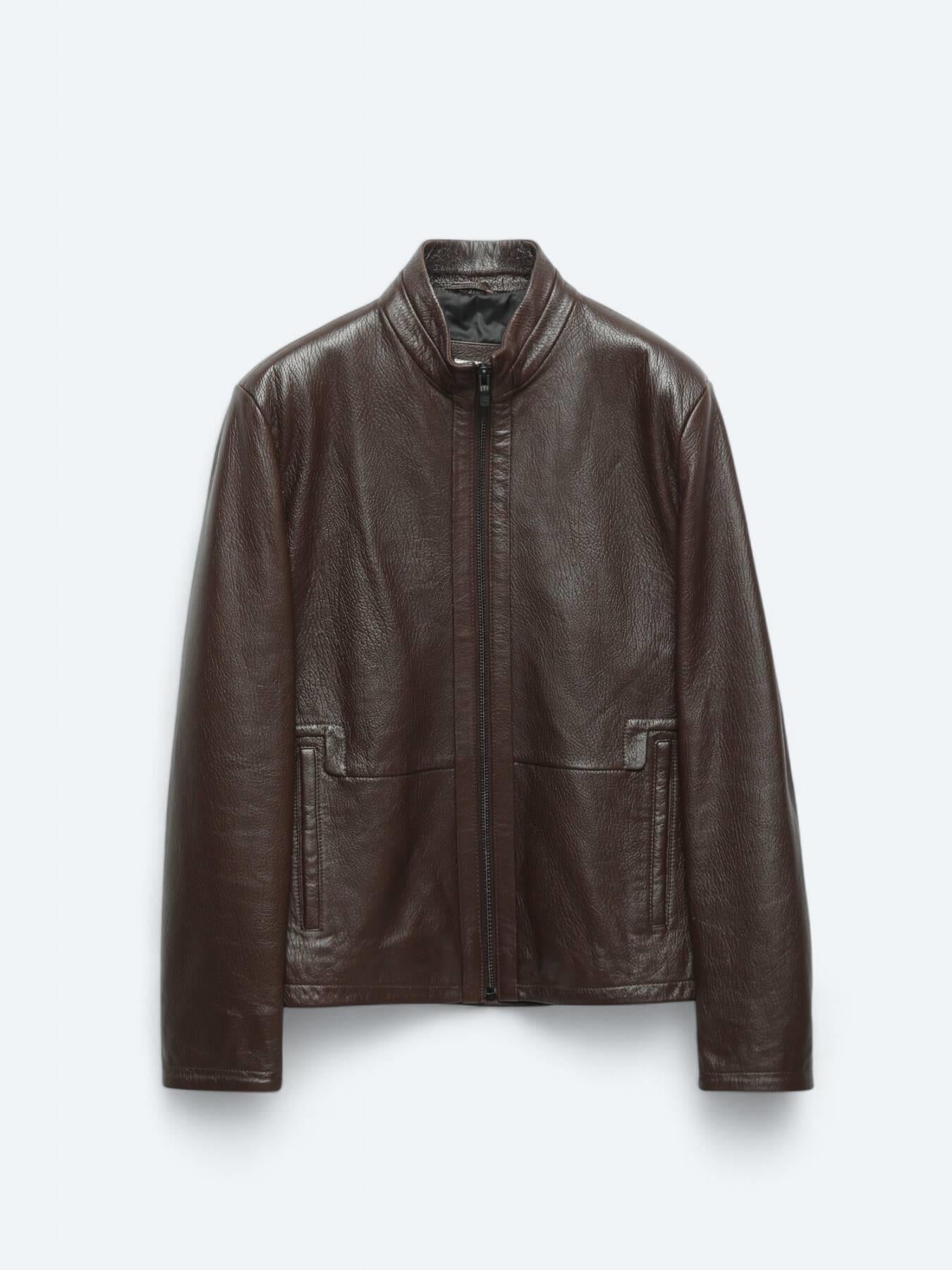 Fındık Regular Fit Dik Yaka Smart Casual Koyun Derisi Deri Mont