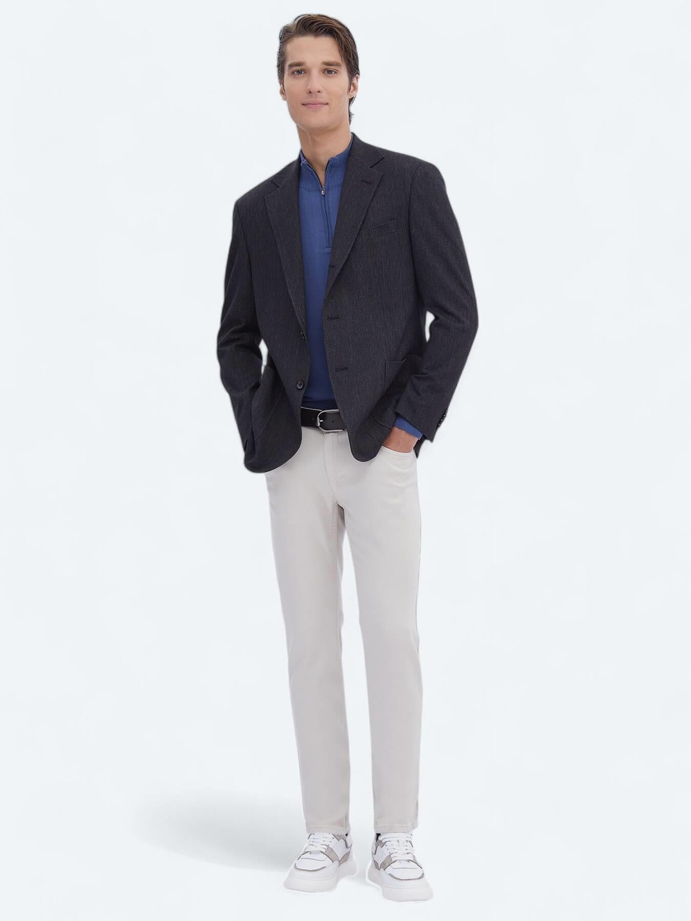 Siyah Düz Modern Fit Pamuk Karışımlı Takım Elbise