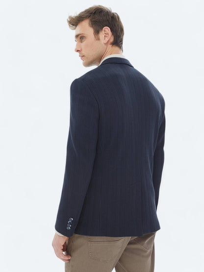 Lacivert Desenli Modern Fit %100 Pamuk Örme Ceket
