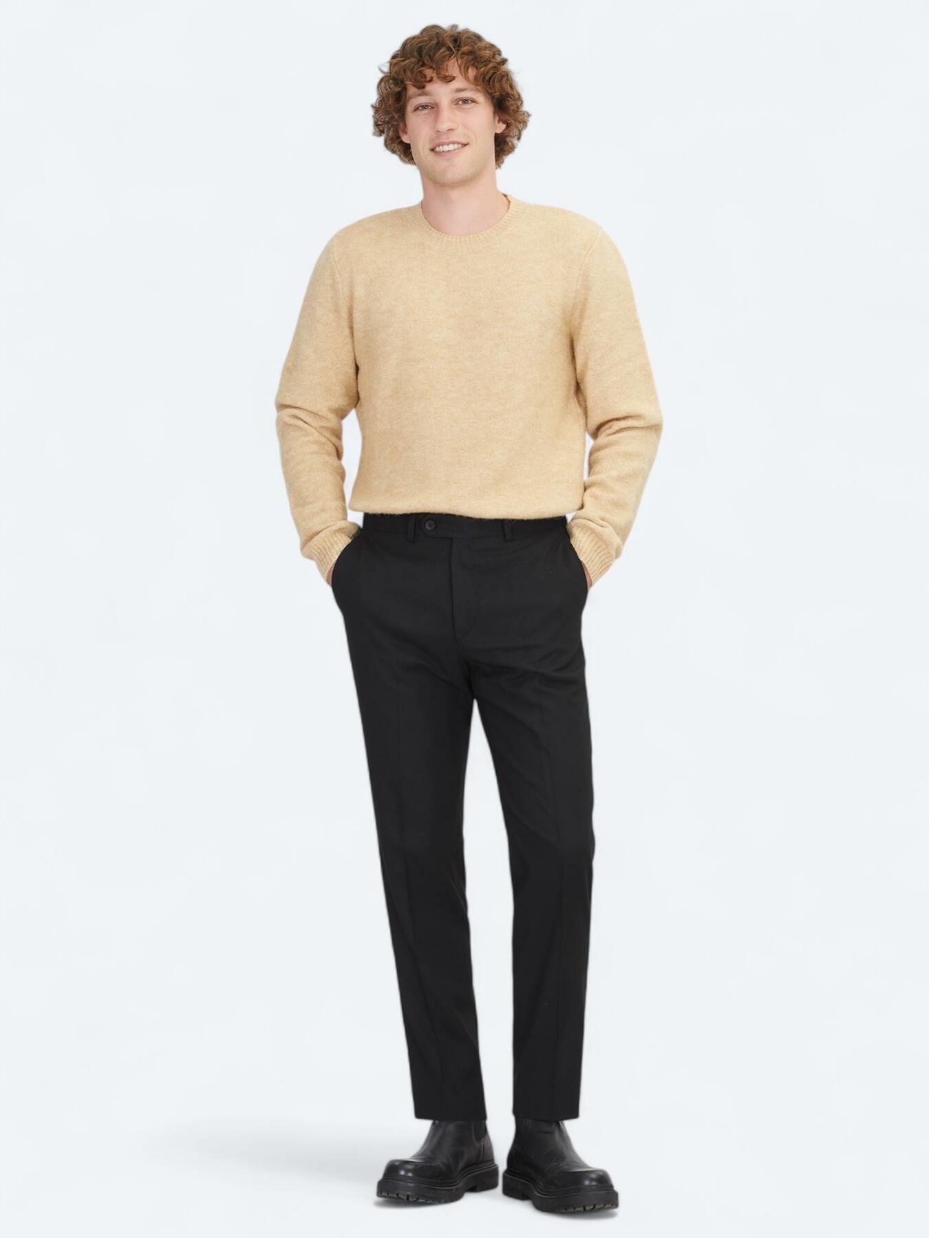 Siyah Düz Dokuma Fitted Fit Klasik Pantolon