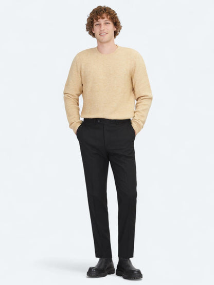 Siyah Düz Dokuma Fitted Fit Klasik Pantolon