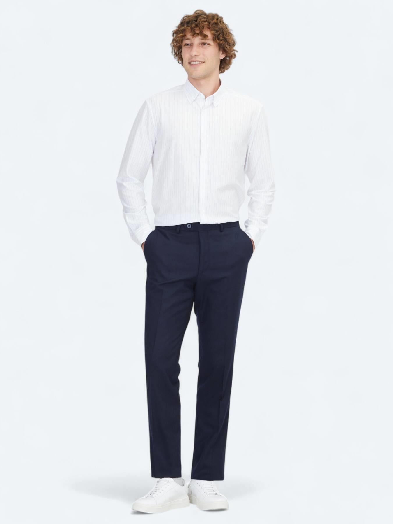 Lacivert Düz Dokuma Fitted Fit Klasik Pantolon