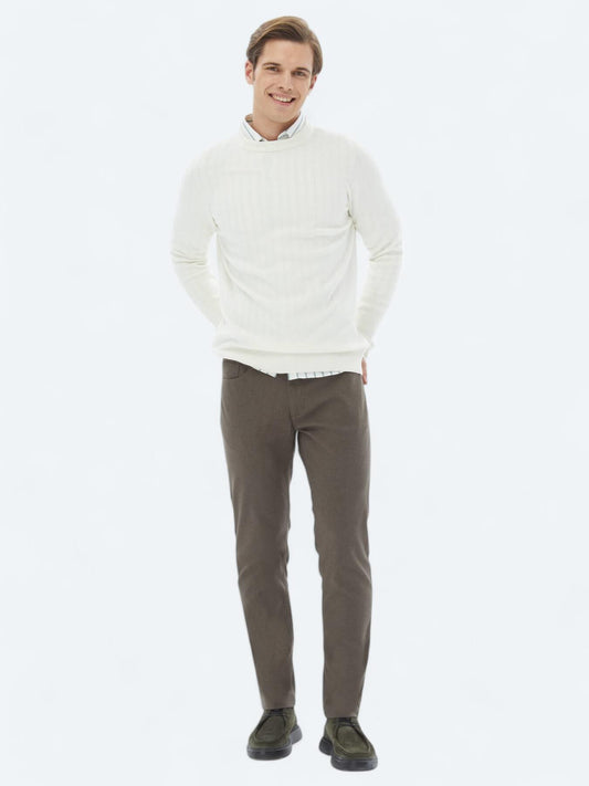 Açık Kahve Dokuma Slim Fit Casual Pamuk Karışımlı Pantolon