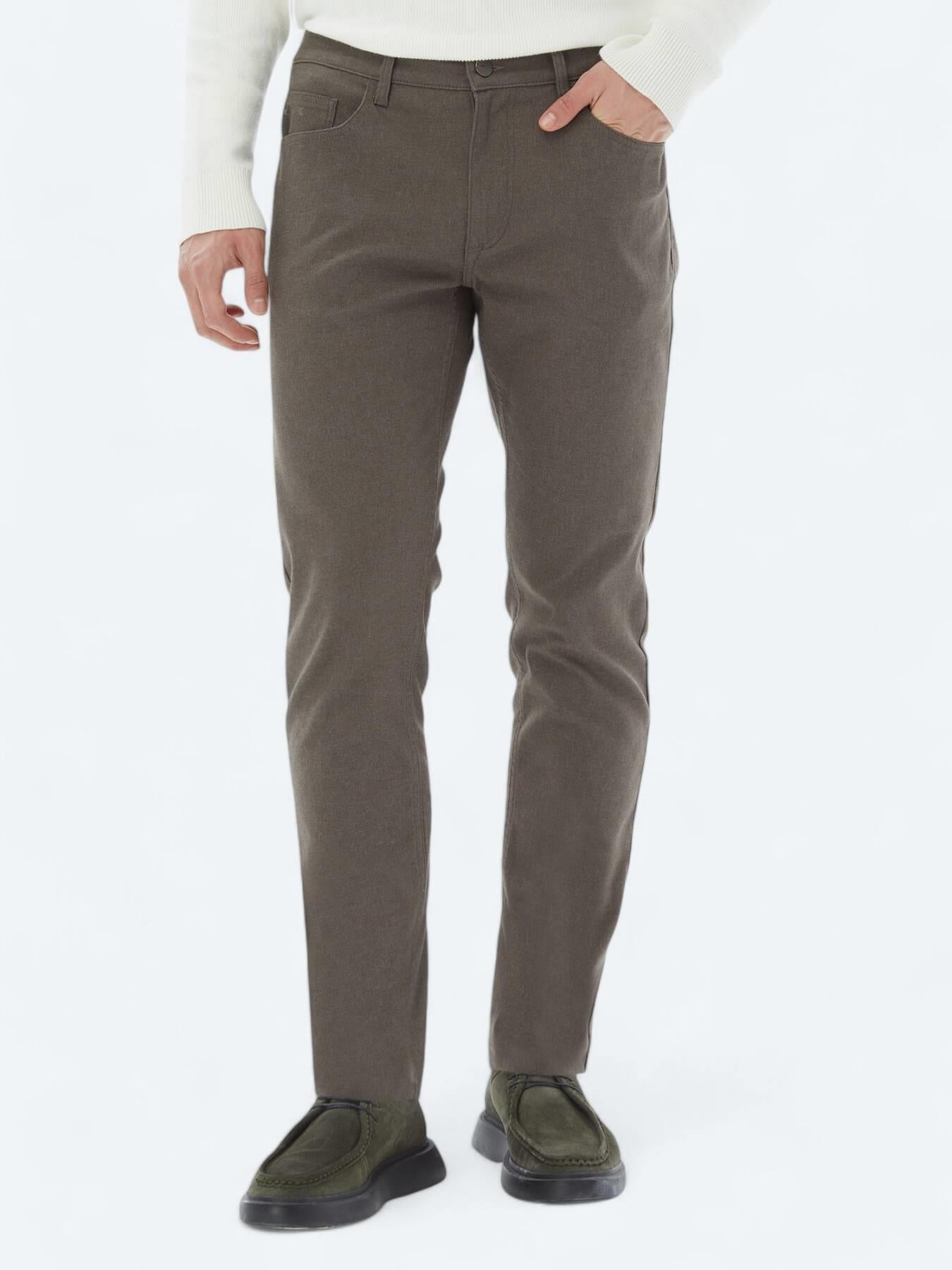 Açık Kahve Dokuma Slim Fit Casual Pamuk Karışımlı Pantolon