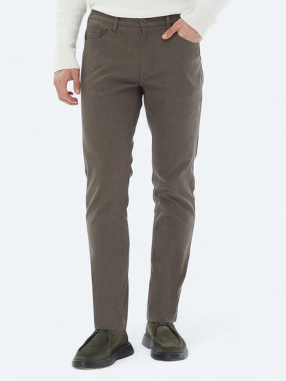 Açık Kahve Dokuma Slim Fit Casual Pamuk Karışımlı Pantolon
