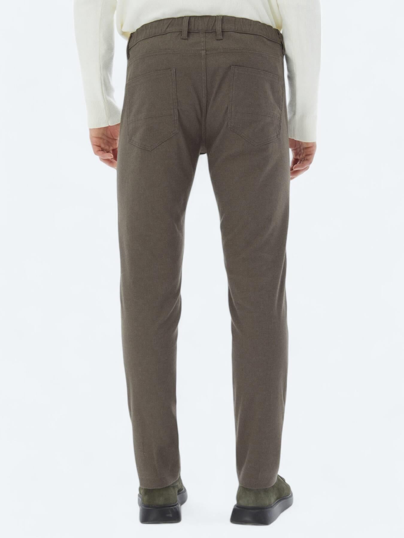 Açık Kahve Dokuma Slim Fit Casual Pamuk Karışımlı Pantolon