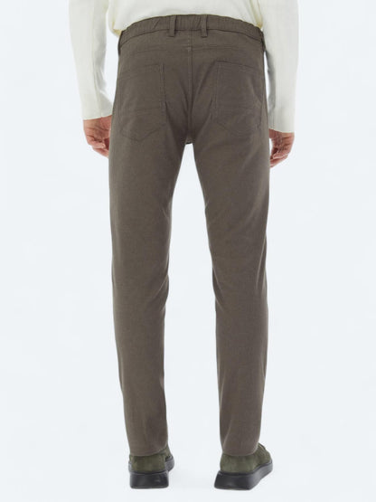 Açık Kahve Dokuma Slim Fit Casual Pamuk Karışımlı Pantolon