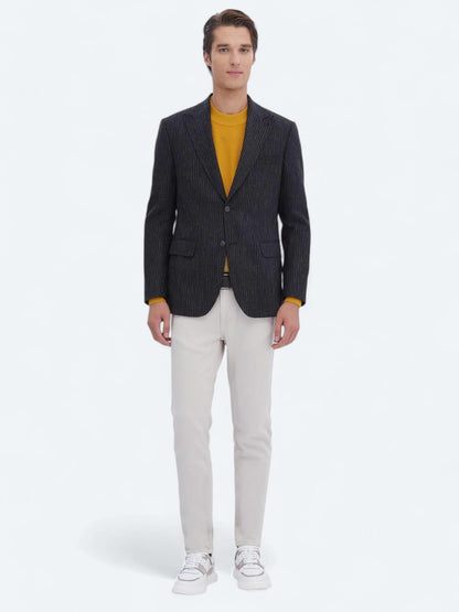 Antrasit Desenli Modern Fit Yün Karışımlı Ceket